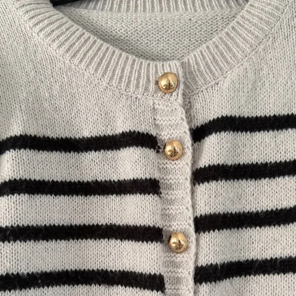Striped Black and Cream Women's Sweater - Picture 2 of 4